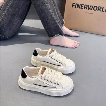Shell head little white shoes women s 2025 spring new leather thick-soled heightening board shoes versatile and lightweight sports and leisure shoes 35