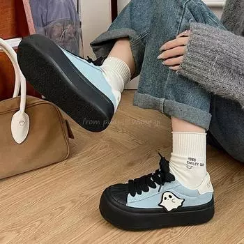 Shell head platform white shoes women s autumn explosion shallow mouth Internet celebrity dopamine 2024 new versatile outer shoes 35 белый