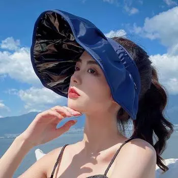 Shell-like Bonnet Sun Hat for Women Fashion Summer Sun Hat Face Cover Ultraviolet-Proof Beach Headband Sun Hat Tide HW016 vinyl 016-navy blue Free size headband