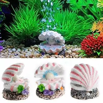 Shell Pearl & Air Stone Aquarium Fish Tank Bubbler Shell Bubbling Ornament Decoration Ornaments