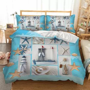 Shell Pearl Beach Двойные пододеяльники с бесплатной доставкой Комплекты одеял Пододеяльник 220x240 Комплект постельного белья Queen Size Кровать 150 King EU single(135x200cm)