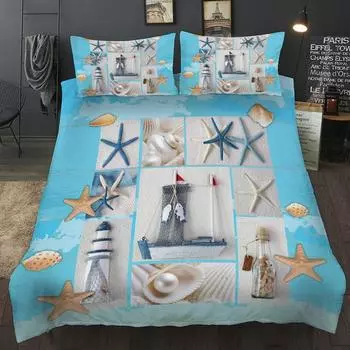 Shell Pearl Beach Двойные пододеяльники с бесплатной доставкой Комплекты одеял Пододеяльник 220x240 Комплект постельного белья Queen Size Кровать 150 King EU single(135x200cm)