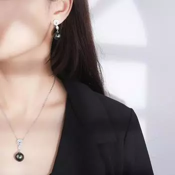 Ожерелье из ракушечного жемчуга Таитянские ювелирные изделия Серьги с жемчугом Медное покрытие Настоящее золото Подвеска Жемчужина Мода Полные бриллиантовые серьги