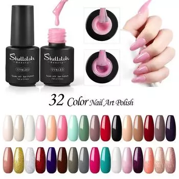 SHELLOLOH 7 мл гель-лак для ногтей, маникюрный набор, 32 цвета, гель-лаки для дизайна ногтей, УФ-гель для маникюрного салона, матовый верхний слой, лак для ногтей Bae Coat, маникюр