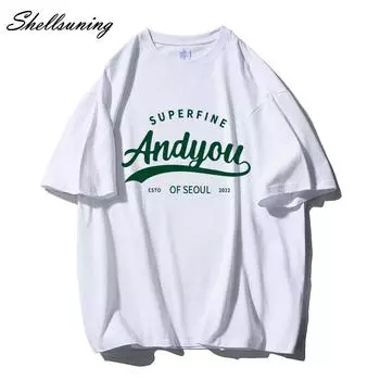 Shellsuning 2023, повседневная футболка с буквенным принтом, женские летние базовые свободные футболки с короткими рукавами, простые женские топы большого размера из 100% хлопка M жёлтый