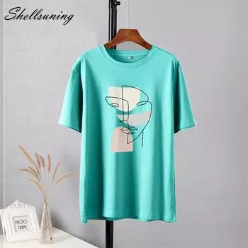 Shellsuning элегантная футболка с принтом персонажей, женские летние шикарные повседневные футболки, хлопковый джемпер, пуловер большого размера, женские топы M жёлтый