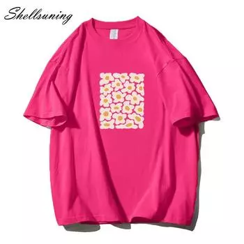 Shellsuning большие футболки с художественным принтом, женские летние модные винтажные мягкие уличные рубашки из 100% хлопка, одежда для пар, базовые футболки, женские топы в стиле Харадзюку M жёлтый