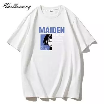 Shellsuning большие летние хлопковые футболки с принтом для пар, женские повседневные уличные футболки с круглым вырезом и короткими рукавами, базовые футболки, женские корейские универсальные топы в стиле Харадзюку M жёлтый