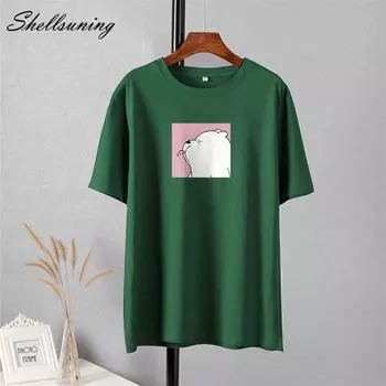 Shellsuning большие милые футболки с принтом для женщин, летняя новая базовая одежда для пар, модные повседневные свободные винтажные хлопковые футболки, женские топы в стиле Харадзюку M жёлтый