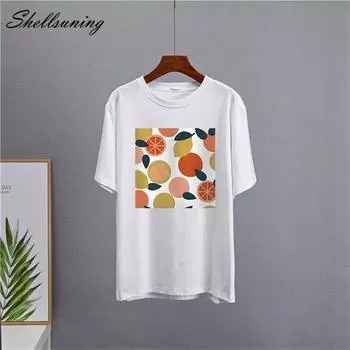 Shellsuning Casaul Kawaii фруктовая футболка с принтом, женские свободные футболки с круглым вырезом и короткими рукавами, женские простые хлопковые модные белые топы M жёлтый