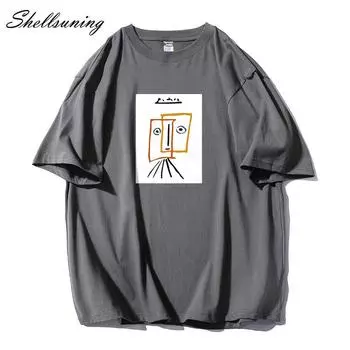 Shellsuning футболка с мультяшным принтом женская летняя модная повседневная простая простая футболка с коротким рукавом из 100% хлопка мягкие футболки женские негабаритные базовые топы для пар M жёлтый