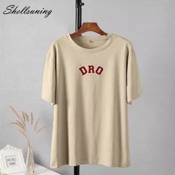 Shellsuning Футболки с буквенным принтом для женщин Летние базовые футболки большого размера с короткими рукавами Повседневная хлопковая одежда с круглым вырезом Femlae Корейские готические топы M жёлтый