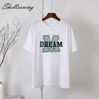 Shellsuning Leisure 3D футболки с буквенным принтом женские модные базовые женские топы с короткими рукавами 2023 летние мягкие хлопковые универсальные футболки M жёлтый