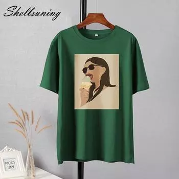 Shellsuning летние большие базовые футболки из 100% хлопка, женские футболки с эстетическими персонажами, модные свободные топы с короткими рукавами M абрикосовый