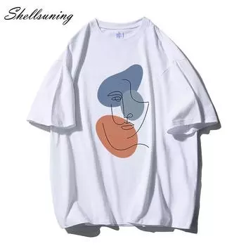 Shellsuning летние футболки с абстрактным принтом персонажей женские свободные эстетические графические футболки женские повседневные хлопковые женские топы с круглым вырезом M жёлтый