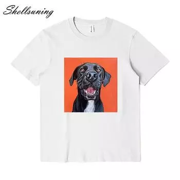 Shellsuning летние милые футболки с рисунком собаки для женщин винтажные базовые черные топы с принтом женские свободные хлопковые футболки с короткими рукавами M жёлтый