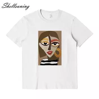 Shellsuning летние персонажи графические футболки женские свободные с круглым вырезом забавные футболки с принтом женские простые базовые белые топы с короткими рукавами M жёлтый