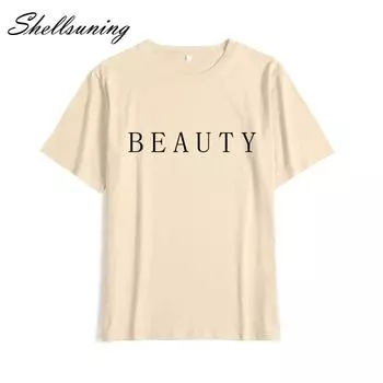 Shellsuning Летние повседневные футболки с круглым вырезом Женская одежда Свободные футболки с буквенным принтом женские простые хлопковые белые топы с короткими рукавами M жёлтый