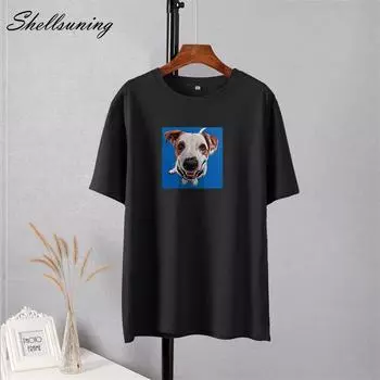 Shellsuning милые футболки с принтом собаки для женщин, одежда больших размеров, летние новые винтажные мягкие футболки с короткими рукавами, женские повседневные простые топы в стиле Харадзюку M жёлтый