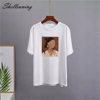 Shellsuning модная футболка с эстетическим принтом женская летняя повседневная футболка из 100% хлопка большого размера с круглым вырезом Harajuku T женские простые базовые топы M жёлтый