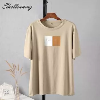 Shellsuning модная футболка с буквенным принтом для женщин, летние базовые универсальные футболки большого размера с круглым вырезом, женские базовые мягкие топы в стиле Харадзюку из 100% хлопка M жёлтый