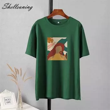 Shellsuning модная женская футболка большого размера с эстетичным принтом, летние мягкие простые футболки из 100% хлопка для девочек, уличная одежда, универсальные топы в стиле Харадзюку M жёлтый