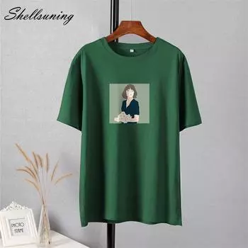 Shellsuning модная женская футболка с эстетичным принтом, новинка лета 2023 года, повседневные простые хлопковые футболки с короткими рукавами, женские корейские мягкие топы в стиле Харадзюку M жёлтый
