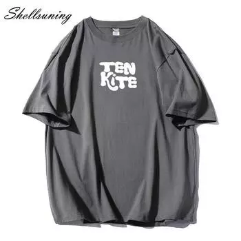 Shellsuning модная женская футболка с буквенным принтом 2023, большие футболки из 100% хлопка, повседневная футболка с круглым вырезом, женские корейские базовые топы в стиле Харадзюку M жёлтый