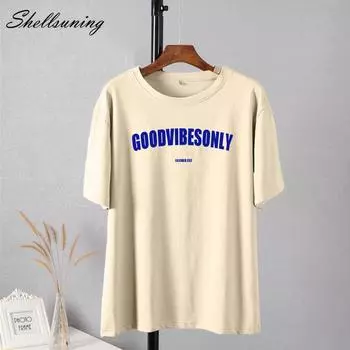Shellsuning модные футболки с буквенным принтом для женщин, летние большие винтажные футболки из 100% хлопка, уличная одежда, топ для девочек, повседневные топы в стиле Харадзюку M жёлтый