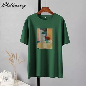 Shellsuning модные футболки с принтом и эстетикой, лето 2023, большие футболки с круглым вырезом и короткими рукавами, простой топ для девочек, женские хлопковые мягкие топы в стиле Харадзюку M жёлтый