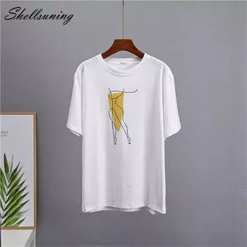 Shellsuning модные футболки с принтом в стиле эстетического искусства, женские летние новинки 2023 года, повседневные базовые футболки из 100% хлопка, одежда для пар, женские топы в стиле Харадзюку M жёлтый