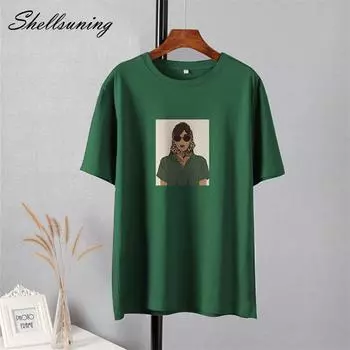 Shellsuning модные крутые женские футболки с принтом женские летние новые базовые топы из 100% хлопка женские большие простые футболки в стиле Харадзюку с круглым вырезом M жёлтый