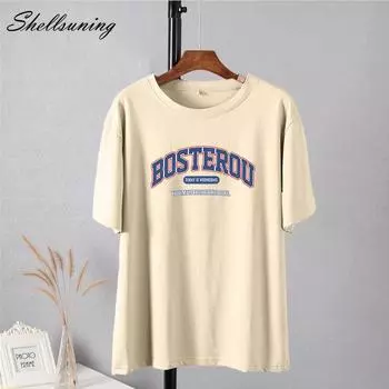 Shellsuning модные свободные футболки с принтом мужские летние большие мягкие топы из 100% хлопка женские корейские уличные футболки с короткими рукавами M жёлтый