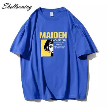 Shellsuning модные женские футболки с рисунком персонажей, лето 2023, повседневные футболки с круглым вырезом и короткими рукавами с принтом, модные хлопковые базовые топы M жёлтый