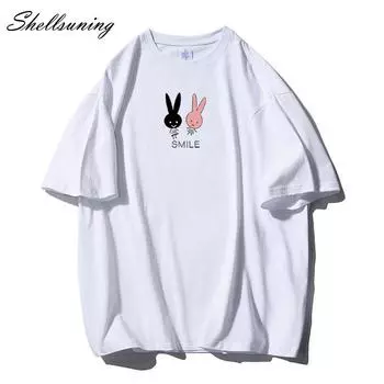 Shellsuning, новые летние футболки с милым принтом кролика, женские модные свободные размеры, повседневные базовые футболки с короткими рукавами, женские простые хлопковые топы в стиле Харадзюку M жёлтый