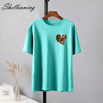 Shellsuning, повседневные свободные хлопковые футболки, женские летние корейские мягкие топы с 3D принтом в виде сердца, большие женские футболки с круглым вырезом и короткими рукавами M бежевый