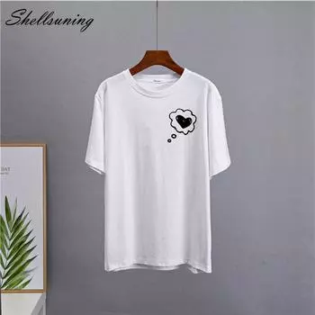 Shellsuning простые футболки с принтом в виде сердца, женские повседневные футболки из 100% хлопка с граффити и рисунком, летние базовые топы большого размера с короткими рукавами M жёлтый