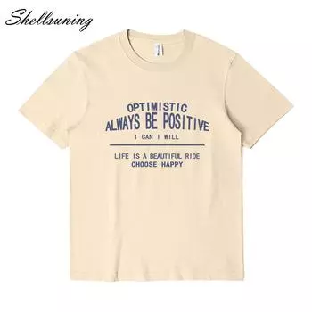Shellsuning простые ретро футболки с буквенным принтом женские свободные топы с круглым вырезом и короткими рукавами летние повседневные хлопковые футболки для женщин M жёлтый