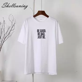 Shellsuning свободные хлопковые футболки с буквенным принтом, мягкие женские топы большого размера с короткими рукавами, летние повседневные футболки для женщин, 2023 M жёлтый