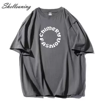 Shellsuning Винтажные футболки с буквенным принтом для женщин Негабаритные повседневные футболки с круглым вырезом и короткими рукавами Мягкая базовая футболка из 100% хлопка Одежда для пар Корейский готический топ M жёлтый