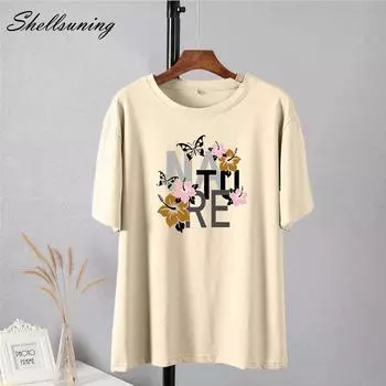 Shellsuning винтажные футболки с принтом Харадзюку, женские 100% хлопок, мягкие топы с круглым вырезом и короткими рукавами, женские простые эстетические футболки M жёлтый