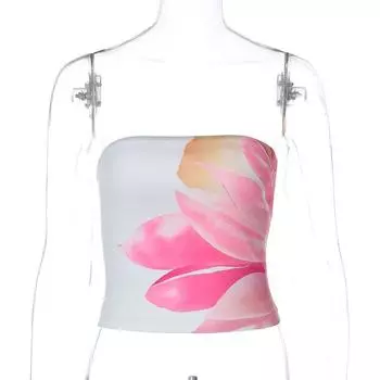 Shemoda Модный Стиль Пляжный Отдых Цветочный Принт С Открытыми Плечами Топ-Бандо Топы Сексуальный Сексуальный Эластичный Прилегающий Нагрудная Повязка White S