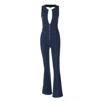 Shemoda Молния Полуоткрытый Воротник Синие Брюки Парка Blue S