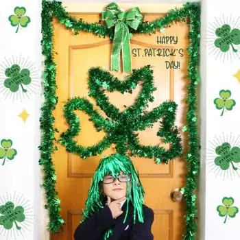 Шемрок Тинсел Стрит. Украшение стены ко Дню Святого Патрика создает шикарную атмосферу и уникальный реквизит для фотографий, высокопроизводительный подвесной кулон зелёный
