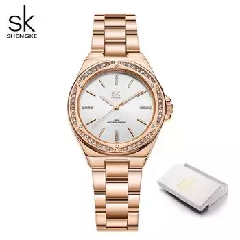 Shengke Модный Дизайн Женские Кварцевые Наручные Часы Элегантные Женские Часы Лучшие Роскошные Женские Подарочные Часы золотистый/ярко-розовый
