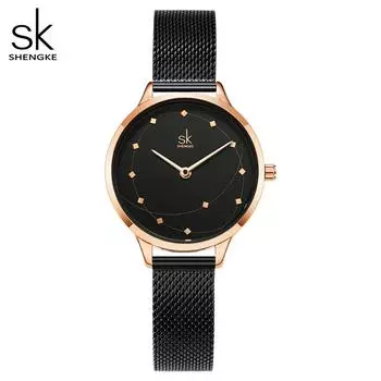 Shengke новые женские часы с геометрическим рисунком Wirstwatch Milan с сетчатым ремешком женские кварцевые часы оригинальные брендовые часы ярко-розовый/золотистый