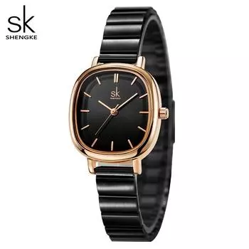 Shengke Relogio Feminino Женские часы Модные черные роскошные женские кварцевые наручные часы Элегантные женские часы SK Новый дизайн серебряный