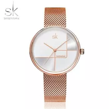 Shengke сетчатый ремешок из нержавеющей стали, японский кварцевый механизм, водонепроницаемые женские роскошные часы из розового золота серебряный