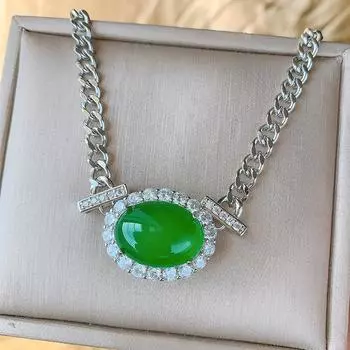 Shengsheng Jewelry Copper Bottom Gold-Plated Ice Seed Fluorescent Denier-Shaped Texture Necklace Pendant Main Stone 13 * 18