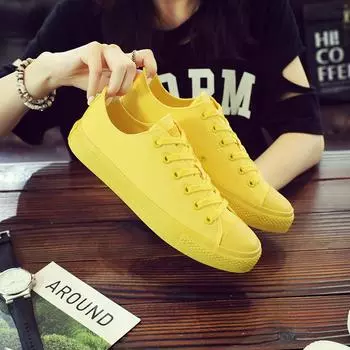 Shengxuanny New Autumn Korean canvas shoes men s Lace-Up shoes Yellow breathable casual shoes trend student sports shoes 7